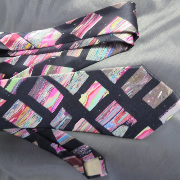 ❤️Mens TAKE 6 Designer Psychedelic Silk Gold Bar Accent Tie Necktie Pristine - Picture 3 of 8
